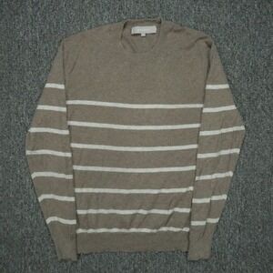Neiman Marcus Sweater Mens Large Brown Cashmere Cotton Pullover Crew Striped